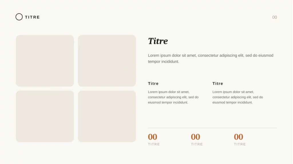 Template PowerPoint AUREA — layout galerie et chiffres