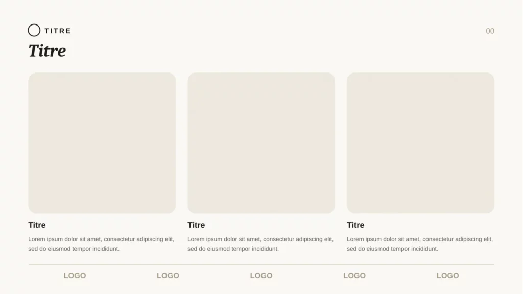 Template PowerPoint AUREA — layout trois colonnes et logos